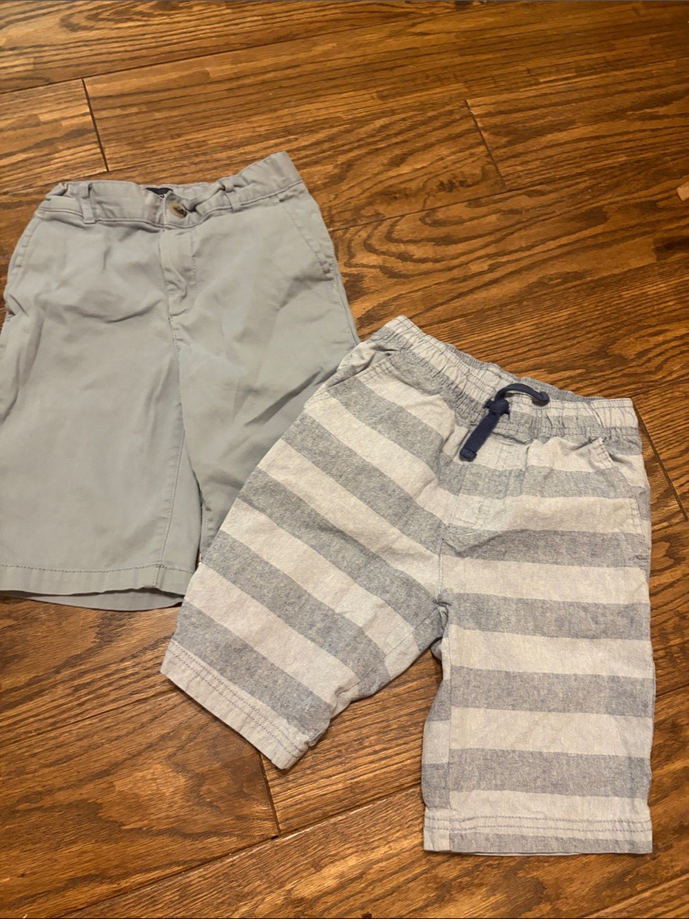 Place Boys Light Gray Shorts & Striped Blue-Gray Drawstring Shorts